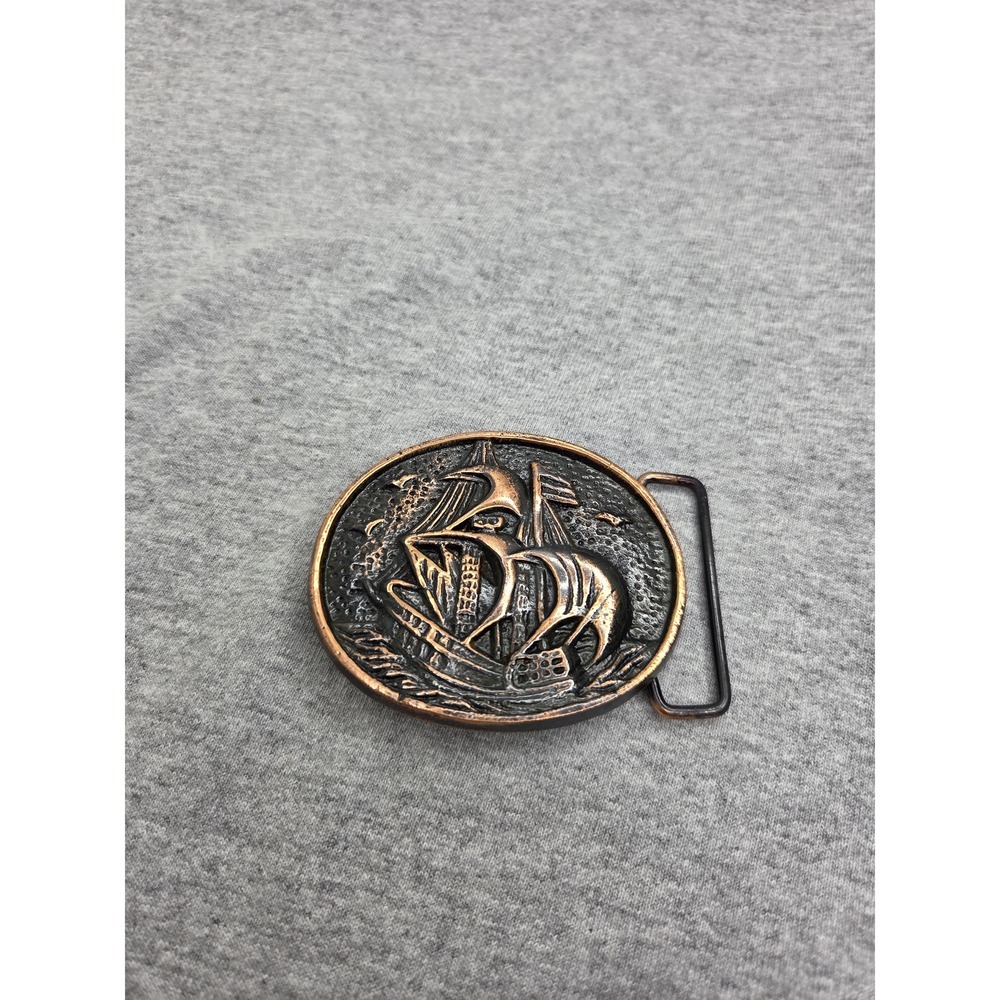 Solid Brass Clipper Schooner Sailing Ship Round Belt Buckle